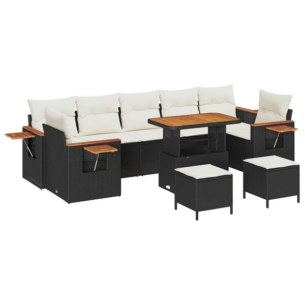 vidaXL Ensemble de canapé de jardin avec coussin 10 Pièces Noir et crème