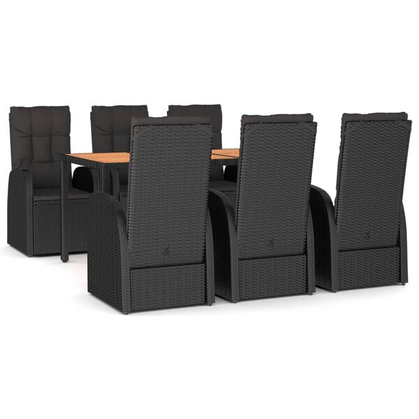 vidaXL Ensemble à manger de jardin coussins 7Pièces Noir Résine tressée