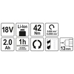 YATO Perceuse à percussion sans balais avec batterie 2 0Ah 18V 42Nm
