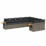 vidaXL Salon de jardin 9 Pièces avec coussins gris résine tressée