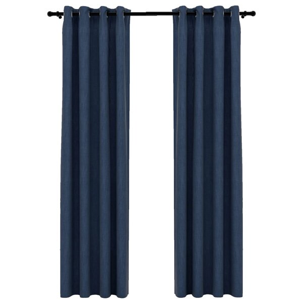 vidaXL Rideaux occultants Aspect lin avec œillets 2 Pièces Bleu 140x225cm