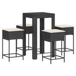 vidaXL Ensemble de bar de jardin 5 Pièces avec coussins noir poly rotin