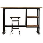 Bureau table poste de travail meuble d'ordinateur informatique étude avec tabouret pliant bois de manguier massif 115 x 50 x 76cm brun 02_0023442