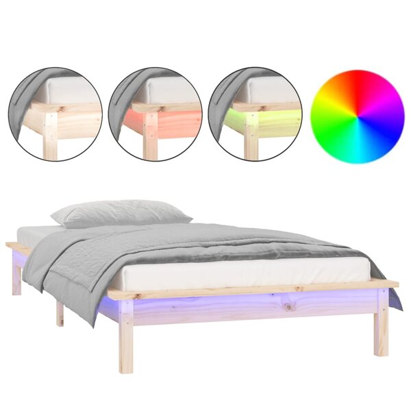 vidaXL Cadre de lit à LED sans matelas 100x200 cm bois massif