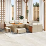 vidaXL Ensemble de canapé de jardin de 13 pièces avec coussins beige en rattan synthétique et acacia