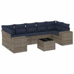 vidaXL Salon de jardin 8 Pièces avec coussins gris résine tressée