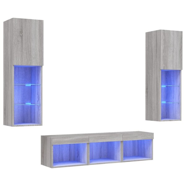 vidaXL Unités murales TV avec LED 5 Pièces gris sonoma bois d'ingénierie