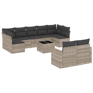 vidaXL Salon de jardin avec coussins 10 Pièces gris clair résine tressée