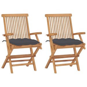 vidaXL Chaises de jardin et coussins anthracite lot de 2 Bois de teck