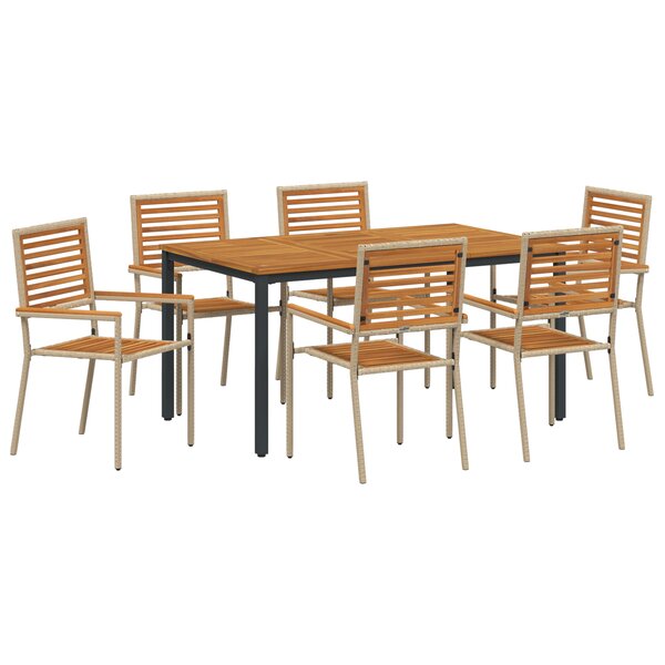 Ensemble de salle à manger de 7 pièces vidaXL en poly rotin beige et acacia