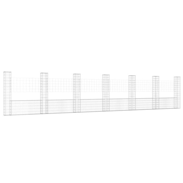 vidaXL Panier de gabion en forme de U avec 7 poteaux Fer 740x20x150 cm