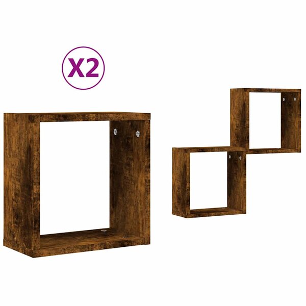 vidaXL Étagères murales sous forme de cube 2 Pièces chêne fumé 30x15x30cm