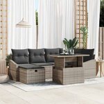 vidaXL Ensemble de canapé de jardin avec coussin 7 Pièces Gris Poly rotin