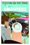 Carte Félicitations Mariage - Enveloppe Incluse - Couple Homme Femme - Mini Posters - Amoureux Escapade Voyage de noces Voiture des Mariés Rétro Vintage - Fabriquée en France