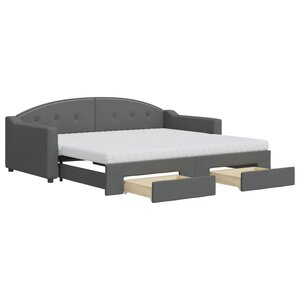 vidaXL Lit de jour avec gigogne et tiroirs gris foncé 90x190 cm tissu