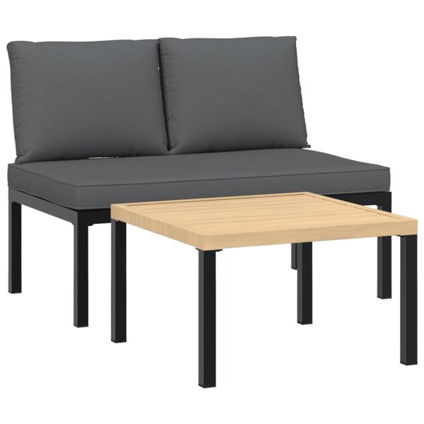 vidaXL Salon de jardin 2 Pièces avec coussins noir aluminium