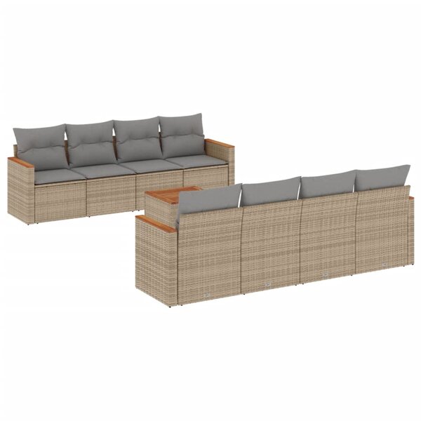 vidaXL Salon de jardin avec coussins 9Pièces mélange beige résine tressée