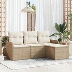 vidaXL Ensemble de Canapé de Jardin 4 Pièces avec Coussins Beige Poly Rattan