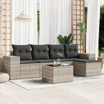 vidaXL Salon de jardin 6 Pièces avec coussins gris clair résine tressée