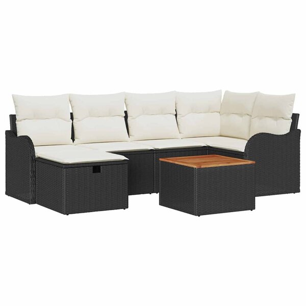vidaXL Ensemble de canapé de jardin avec coussin 7 Pièces Noir Poly rotin
