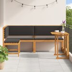 Ensemble Bistro de Jardin 3 Pièces avec Coussins en Bois d'Acacia Massif