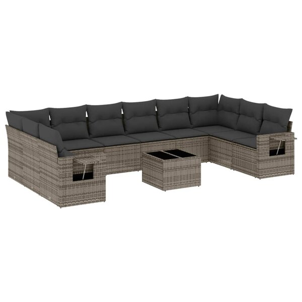 vidaXL Salon de jardin 11 Pièces avec coussins gris résine tressée