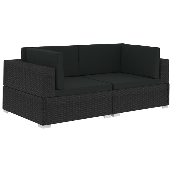 vidaXL Chaises d'angles lot de 2 avec coussins Résine tressée Noir