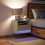 vidaXL Table de chevet murale avec lumières LED chêne sonoma
