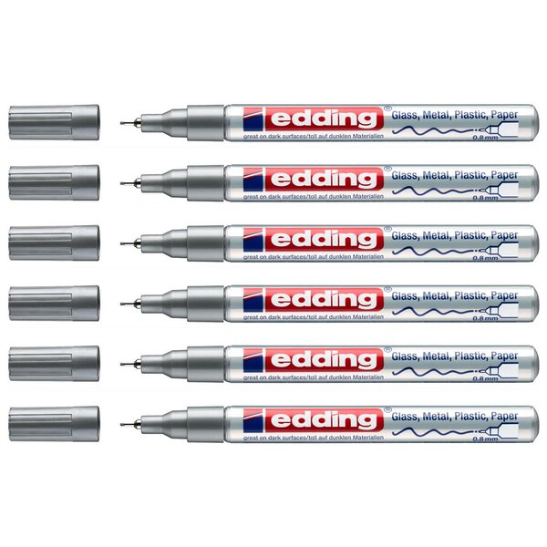 Marqueur Peinture Brillante 780 Argent Pointe Extra-Fine 0 8 mm x 6 EDDING