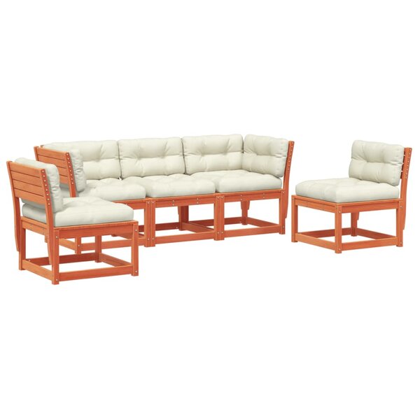 vidaXL Salon de jardin 5 Pièces avec coussins cire marron bois pin massif