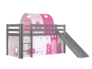 Lit Enfant Surélevé Avec Toboggan Pino 90x200cm Gris Princess