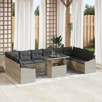 vidaXL Ensemble de canapés de jardin 11 pièces avec coussins en poly rattan gris clair