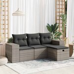 vidaXL Salon de jardin 4 Pièces avec coussins gris résine tressée