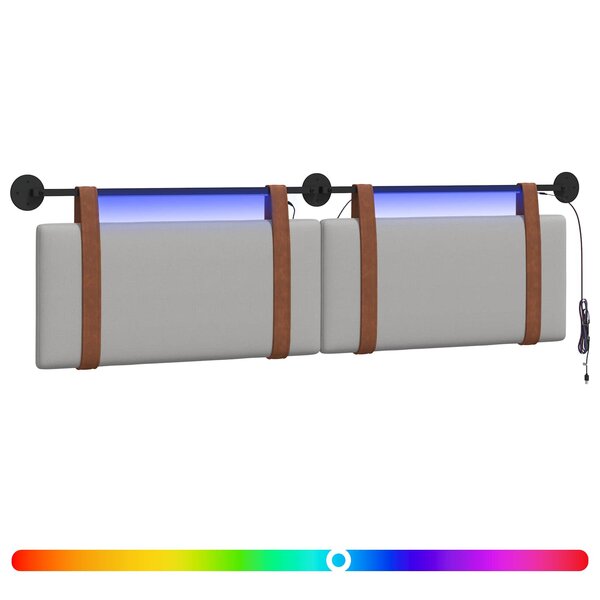 vidaXL Tête de lit suspendue Avec lumière LED Gris nuage PU antique