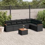 vidaXL Salon de jardin 8 Pièces avec coussins noir résine tressée