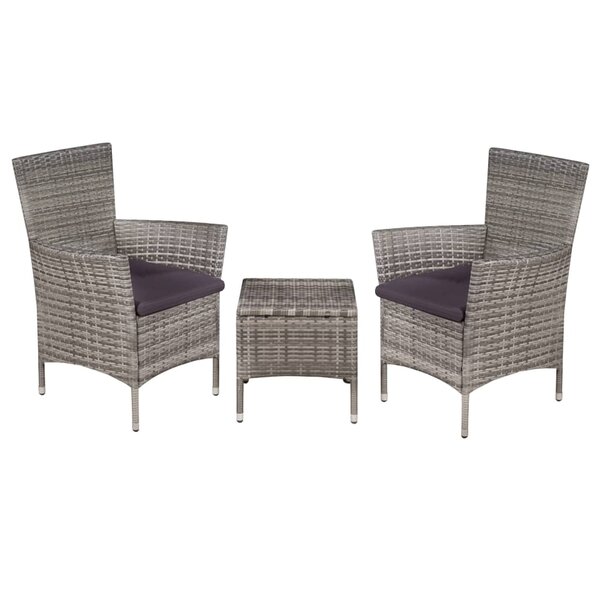 vidaXL Mobilier de bistro 3 Pièces Résine tressée Gris