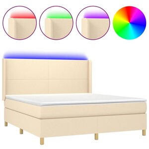vidaXL Sommier à lattes de lit matelas et LED Crème 180x200 cm Tissu
