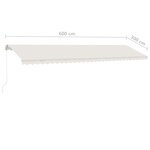 vidaXL Auvent manuel rétractable avec LED 600x300 cm Crème