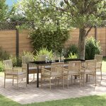 vidaXL Ensemble de salle à manger de jardin 9 pièces avec coussins Beige Poly Rattan