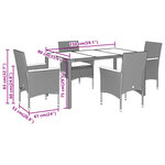 vidaXL Ensemble à manger de jardin et coussins 5 Pièces gris rotin verre