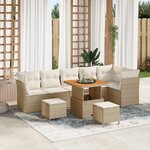 vidaXL Ensemble de Canapés de Jardin 9 Pièces avec Coussins Beiges Poly Rattan Acacia