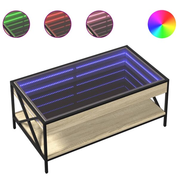 vidaXL Table basse avec LED infini chêne sonoma 90x50x38 cm
