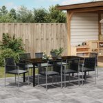 vidaXL Ensemble de salle à manger de jardin de 9 pièces avec coussins en poly rattan noir
