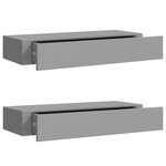 vidaXL Étagères à tiroirs murales 2 Pièces gris 60x23 5x10 cm MDF
