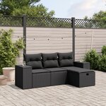 vidaXL Salon de jardin 4 Pièces avec coussins noir résine tressée