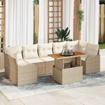 vidaXL Set de canapé de jardin 8 pièces avec des coussins en poly rotin beige et acacia.