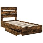 vidaXL Lit de Rangement Chêne fumé 100 x 200 cm Bois d'ingénierie