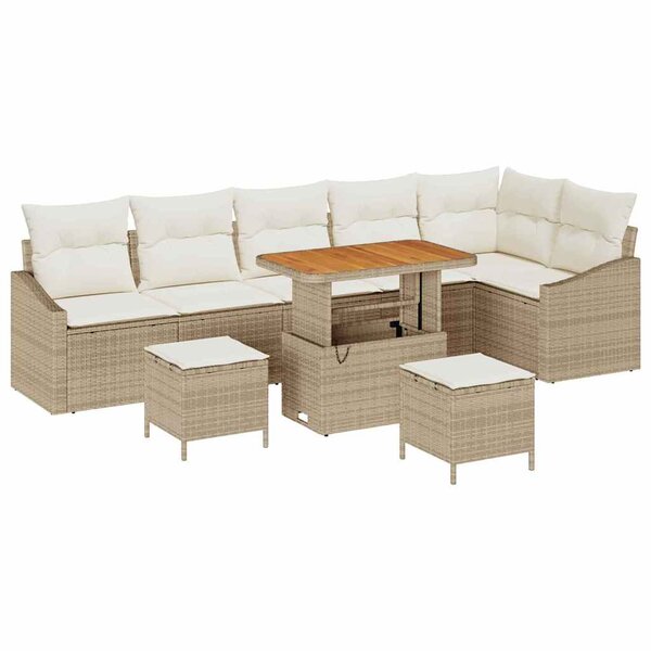 vidaXL Ensemble de canapé de jardin 9 Pièces Beige Poly rotin