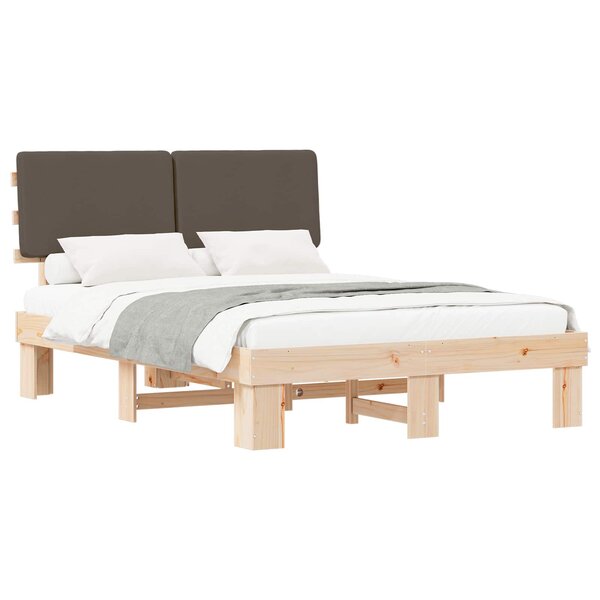 vidaXL Cadre de lit avec tête de lit rembourrée Taupe 120 x 190 cm