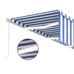 vidaXL Auvent manuel rétractable avec store et LED 6x3 m Bleu et blanc
